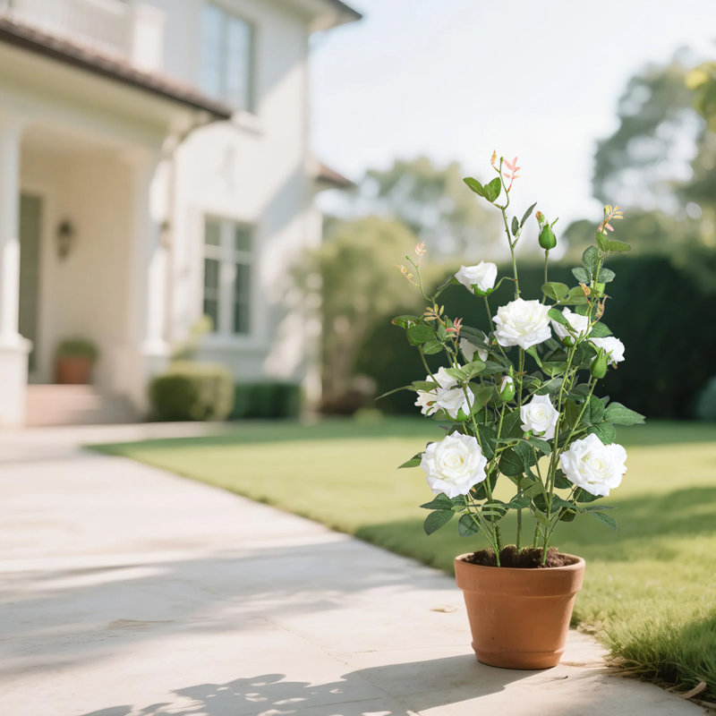 Rosier artificiel blanc artificiel 32 "avec base pour l'extérieur intérieur
