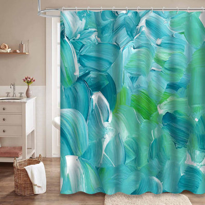 Rideau de douche turquoise / bleu / blanc / bleu sarcelle / vert avec 12 crochets
