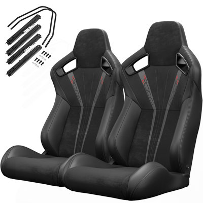 1PC Universal Bucket Racing Seats Stitch PVC Leather Reclinable Carbon Look Leather Black With Adjustor Slider(Not Including Seat Bracket ) 1 Box Of 2 Pieces