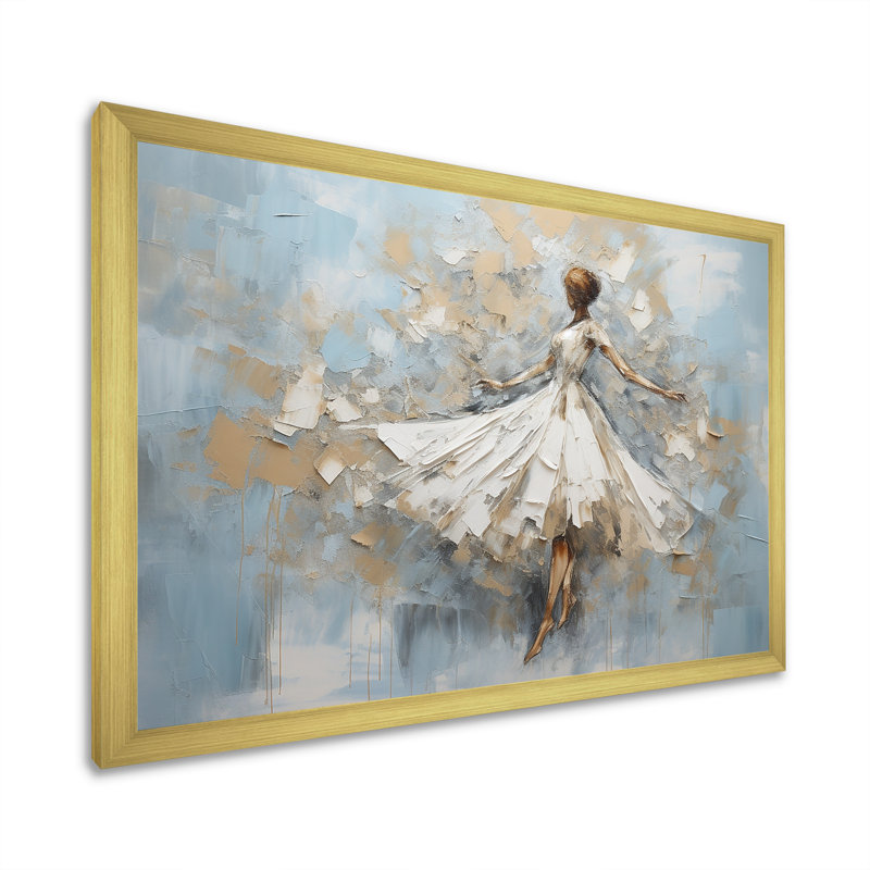 Minimalisme dansant blanc et bleu sur toile, H 44 po x l 34 po x P 1,5 po, Cadre doré simple