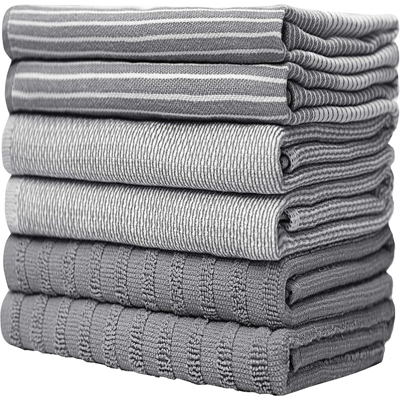 Ensemble de 6 serviettes de cuisine grises en coton gris