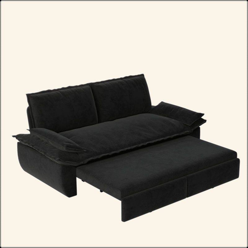Canapé-lit escamotable de 73,2 po, canapé-lit convertible 3 en 1, causeuse en velours multifonctionnel, Noir