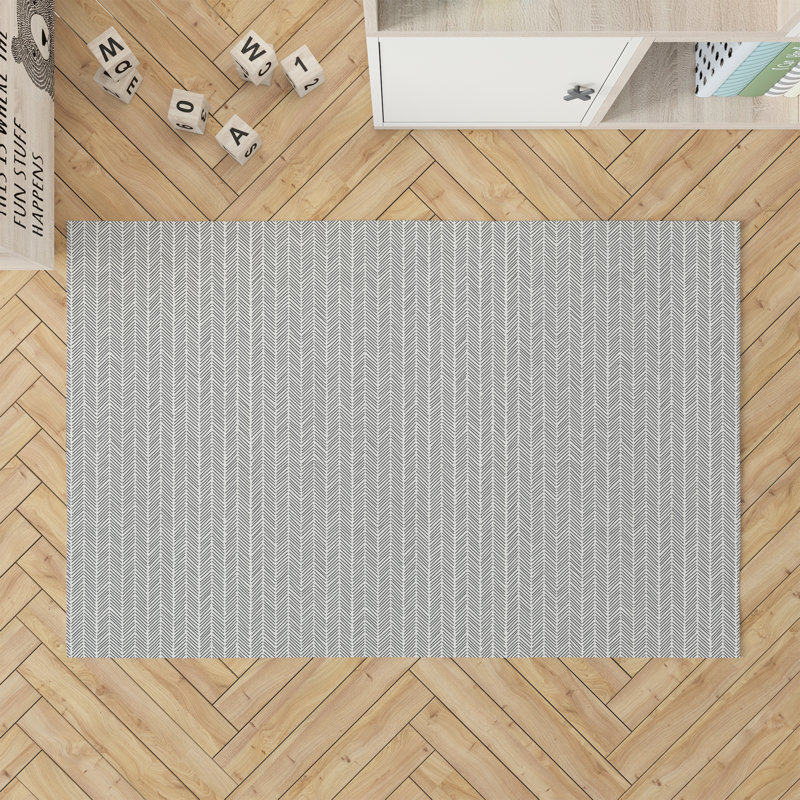 Tapis de jeu Chevron, Rectangle 5 pi x 7 pi, Ivoire/gris anthracite