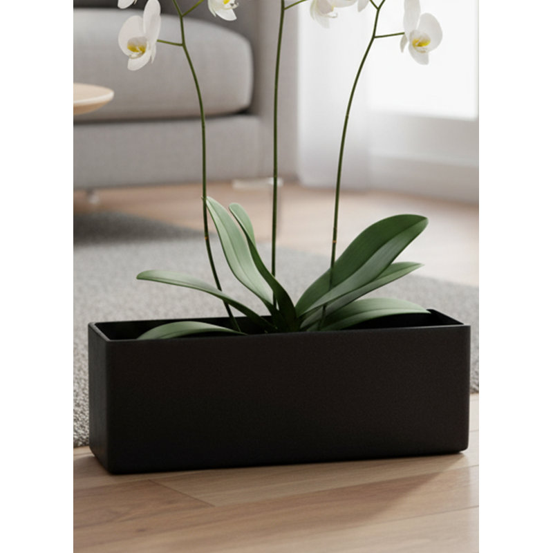  Black Rectangular Lightweight Planter Box, Matte Finish Flower Pot With Drainage Hole & Plug, Weather-Resistant Outdoor Trough For Patio, Balcony, Or Window, 8.5"W X 27"L X 9"H