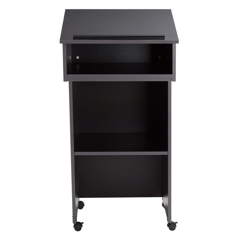 Black Particleboard Tabletop Lectern with AV Cart Base