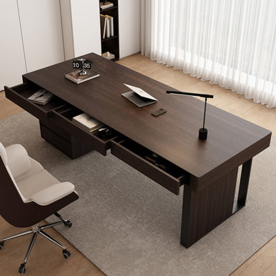 Brownness Rectangular Manufactured Wood+Steel with 6 drawers desk
