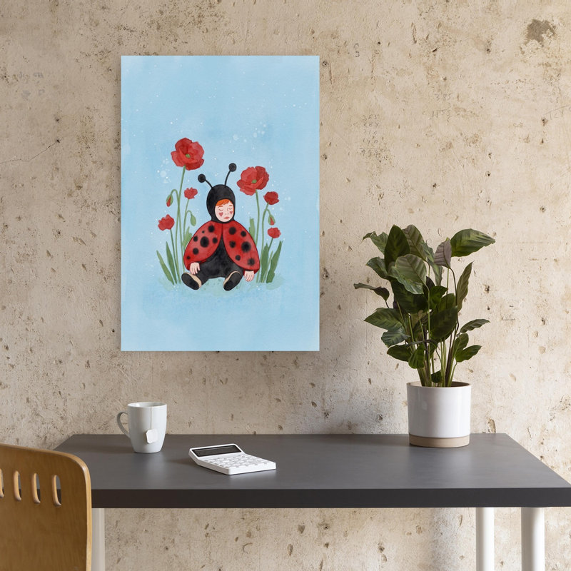 Sleeping Ladybug Baby Dreamy Peaceful Whimsical Ladybug Poppy Nature Spring Wall Art Print 1 Piece Wrapped Canvas Wall Art