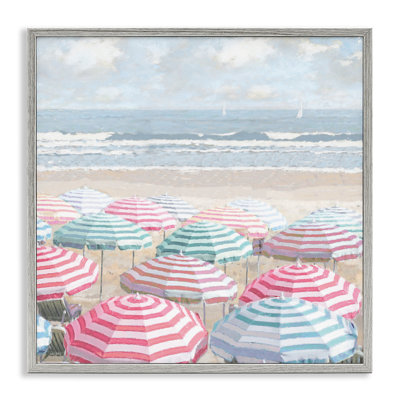 Bright Beach Umbrellas Scene Framed Giclee, design by Amber Sterling