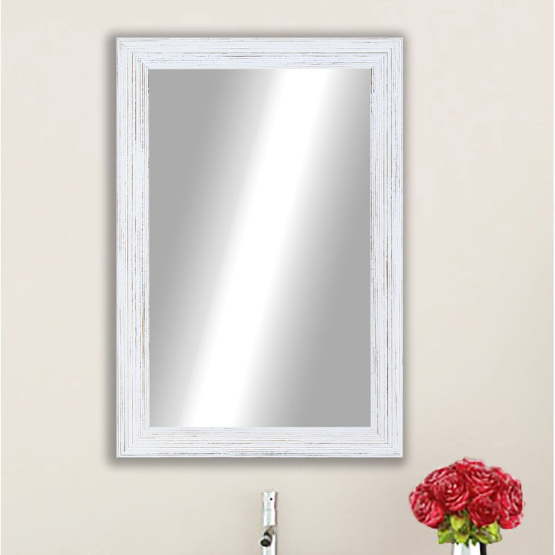 Levon Solid Wood Flat Wall Mirror, Rustic White, 47.5" H x 23.5" W