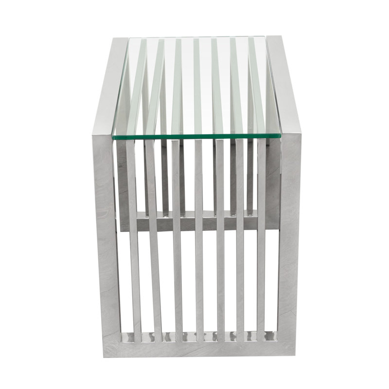Soho Rectangular Stainless Steel End Table with Glass Top