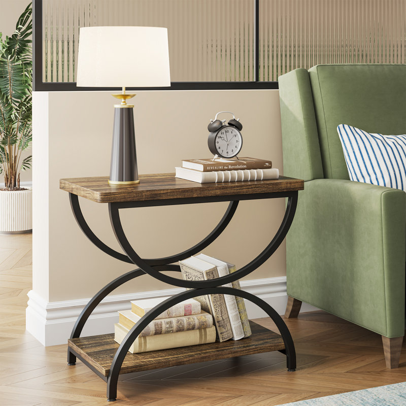 Jen End Table with Storage, Light Walnut/Black, 1