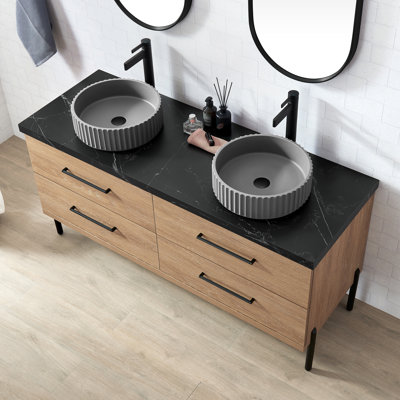 Meuble-lavabo double en chêne nord-américain Kaminski