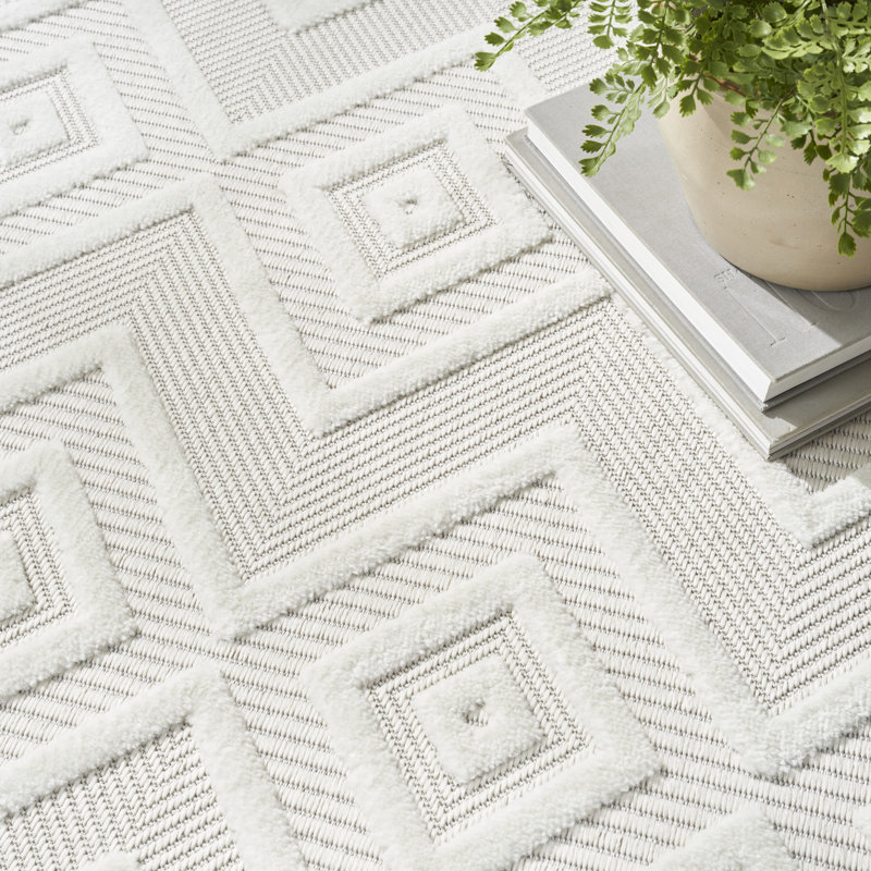 Tapis intérieur / extérieur ivoire / blanc Foundry Select, Rond 10pi