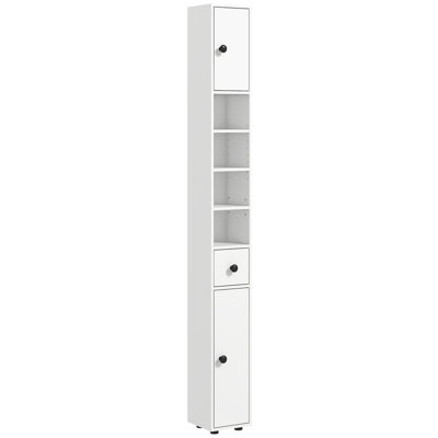 Tall Bathroom Storage Cabinet, Narrow Toilet Paper Cabinet With Open Shelves, 2 Door Cabinets, Adjustable Shelves For Kitchen, Hallway, Living Room, W by George Oliver