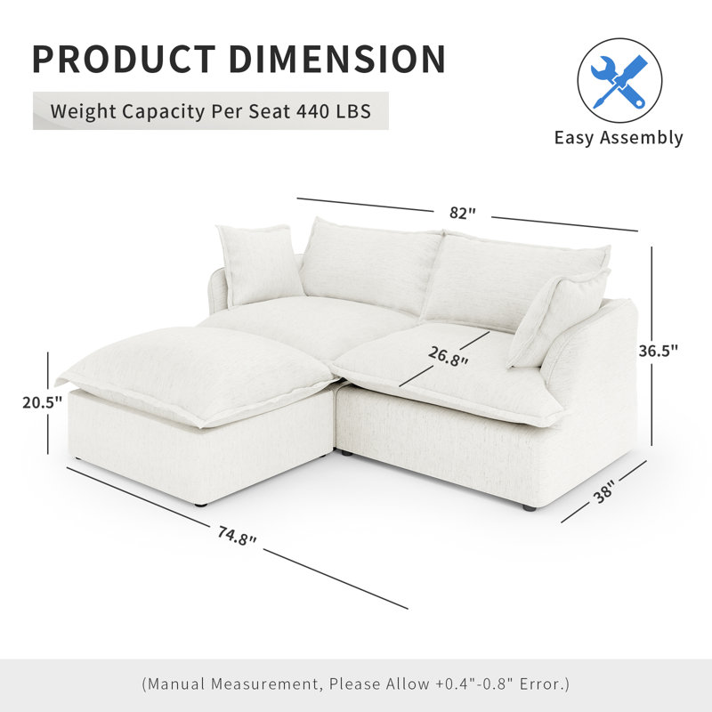 Canapé modulaire rembourré en duvet, canapé convertible Comfty, Blanc