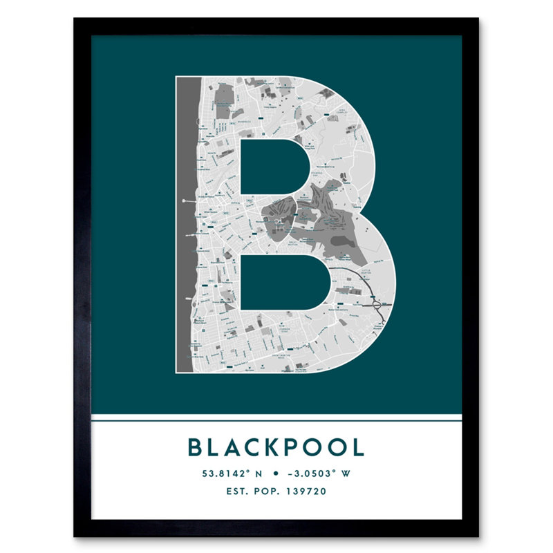 Blackpool City Map Blackpool England United Kingdom City Map - Single Picture Frame Typography