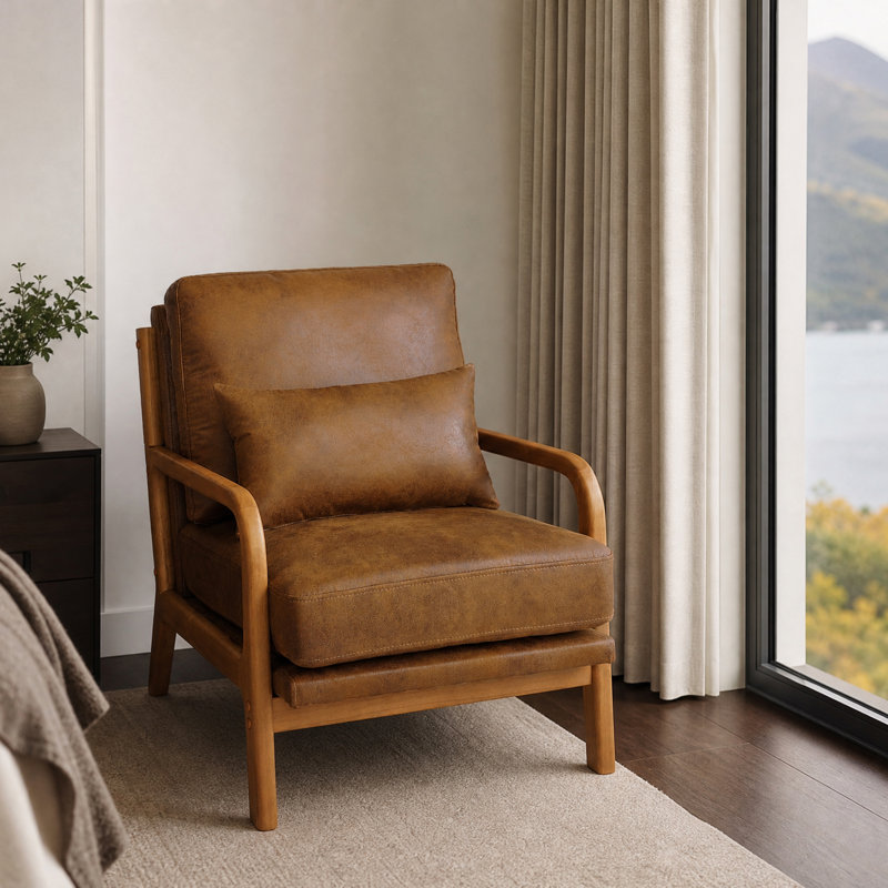 Chaise longue en bois brun clair avec revêtement en tissu et rembourrage en mousse