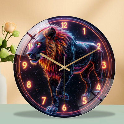 Horloge murale colorée avec motif de lion unique - 12 po
