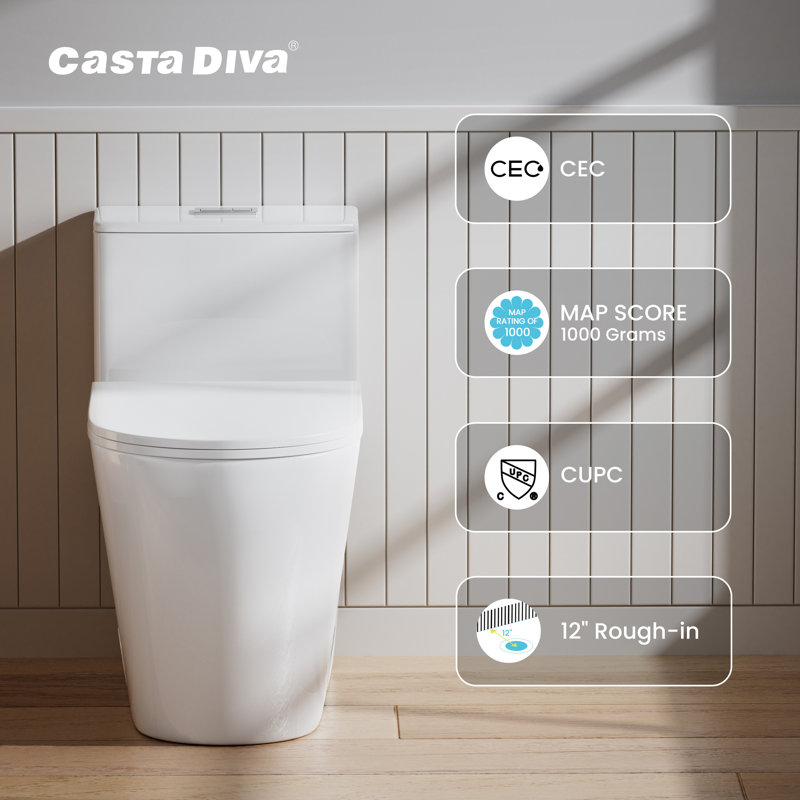 Modern 17" Comfort Chair Height Toilet Powerful Dual Flush Elongated One-Piece Bathroom Toilet Bowl, Quiet Close Seat