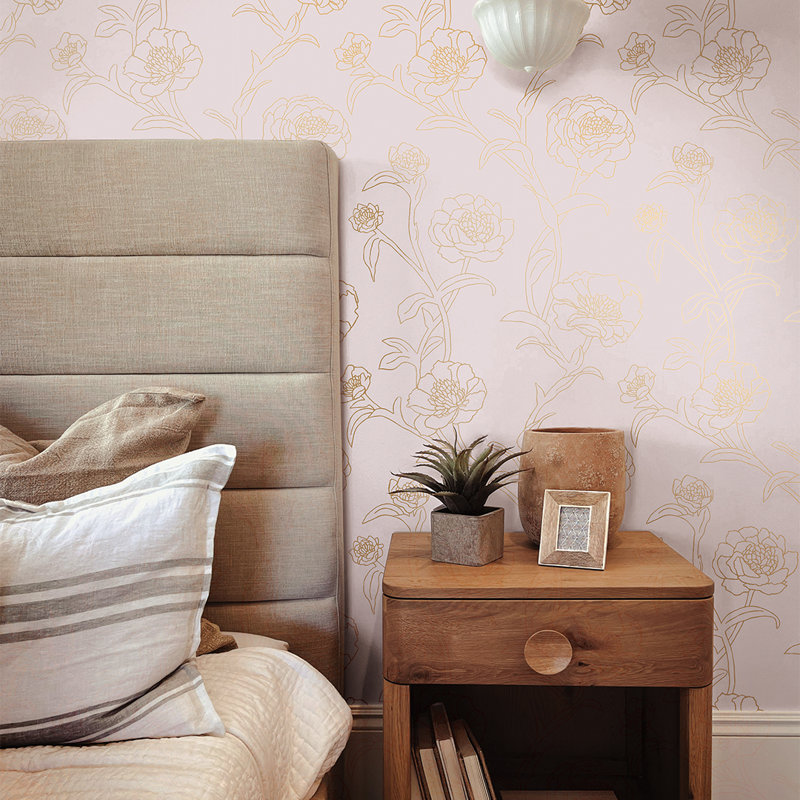 Papier peint adhésif pivoines, L 16,5 po x l 20,5 po, Rose
