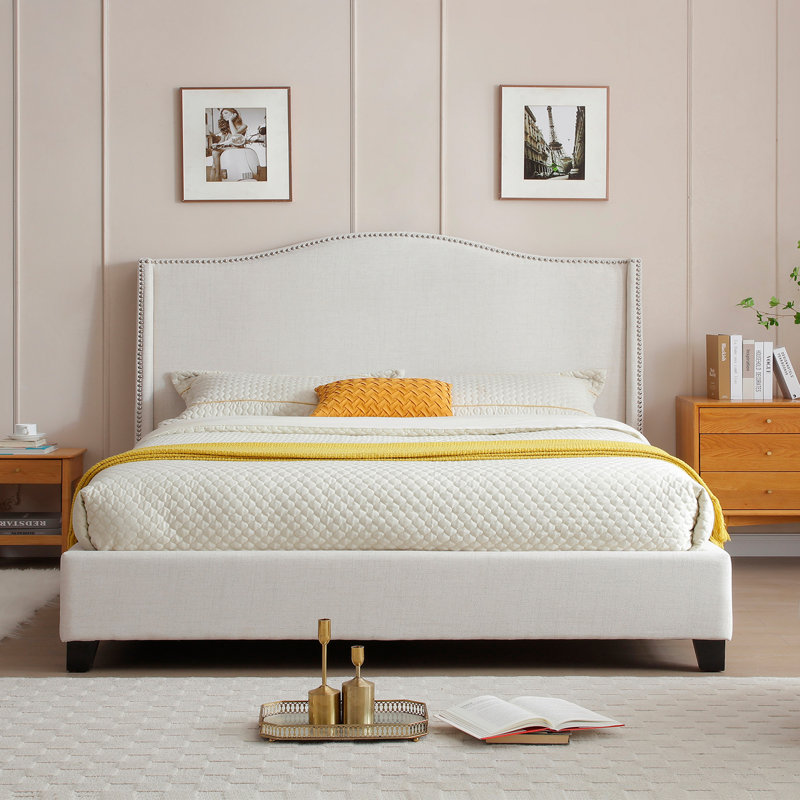 Hampton  Wingback Bed, Linen, Cream, King