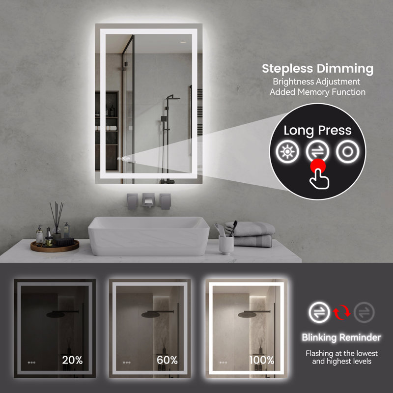 Miroir de salle de bain Led, 24 po x 36 po