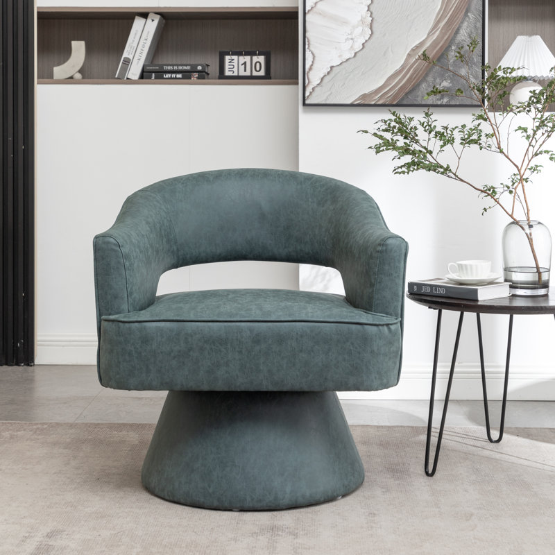 Fauteuil demi-tonneau pivotant en similicuir Kiersten, Similicuir bleu, 1
