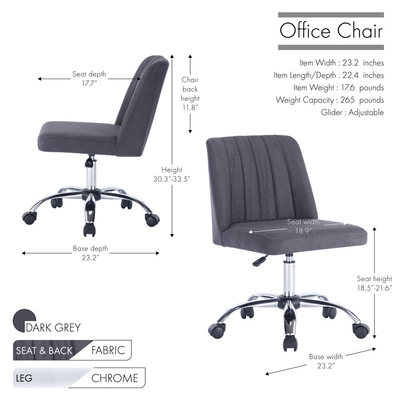 Chaise de bureau en tissu Nisa avec base chromée, Gris foncé