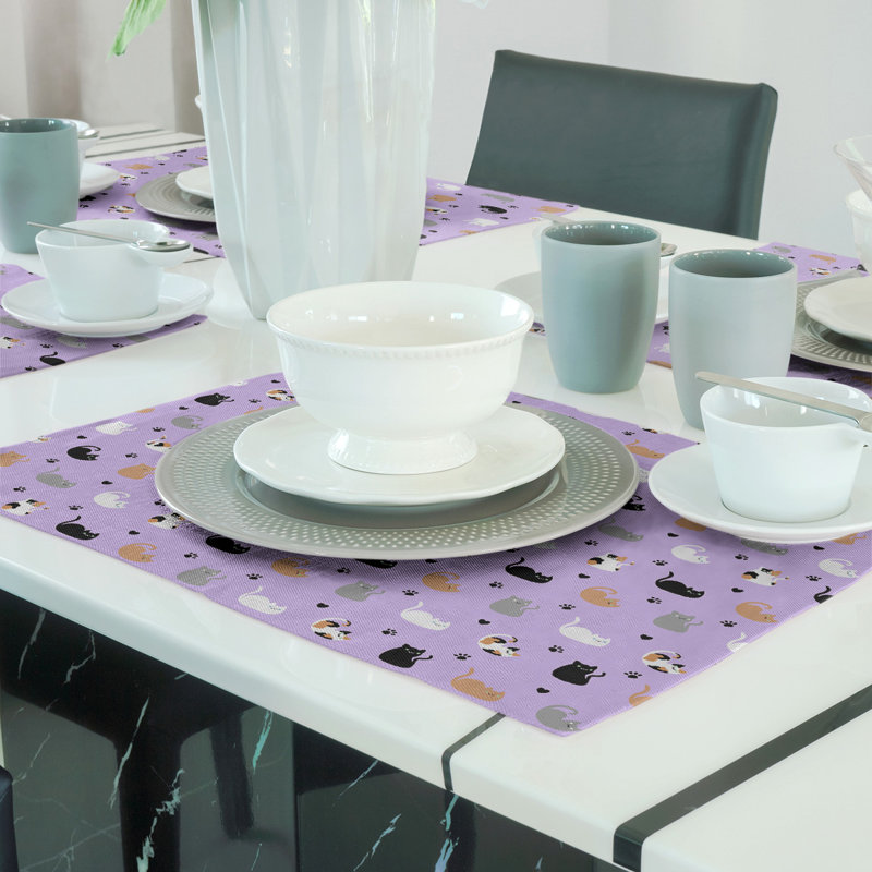 Napperon en coton 18 po Cat, Mauve / Noir