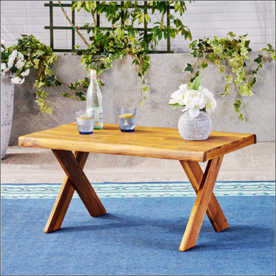 Table basse EAGLEWOOD en bois d'acacia rustique avec finition sablée pour l'extérieur et l'intérieur