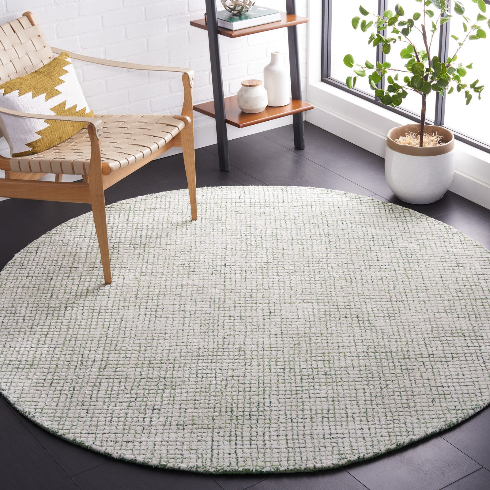 Rowe Ivory Green Hand-Tufted Abstract Rug, Round 6'