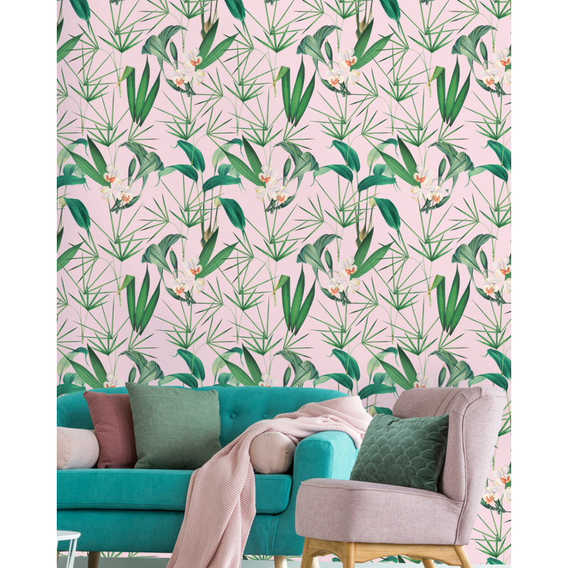 Palm Springs Floral Wallpaper Roll, Green/White/Pink