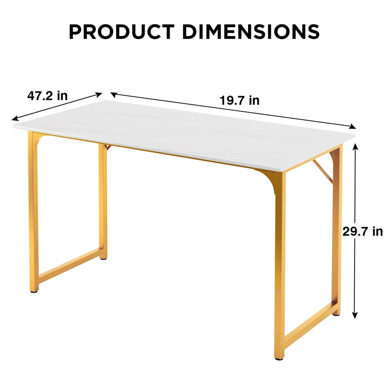  Computer Desk, 32 Inch Home Office Writing Desk With Metal Frame, For Home Office, Gold, Gold, 29.7" H x 31.5" W x 19.7" D
