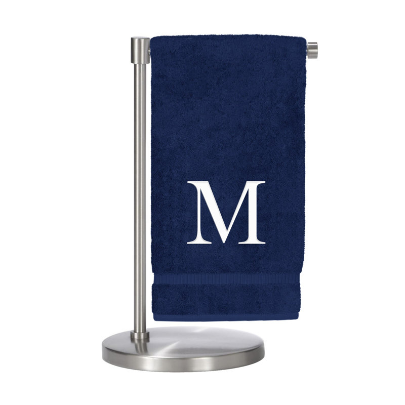 Serviettes de bain monogrammées - ensemble de 2 - lettre bloc, Bleu marine/blanc, M