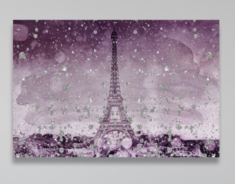 Eiffel Eiffel scintillant prune - impression sur toile tendue, H 20 po x l 30 po, Toile tendue