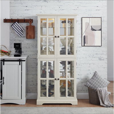 Vitrine Curio, vitrine antique avec portes en verre, tablettes réglables pour objets de collection, vitrine rétro à quatre portes pour la maison ou le bureau, vitrine antique, ampoule E26 incluse