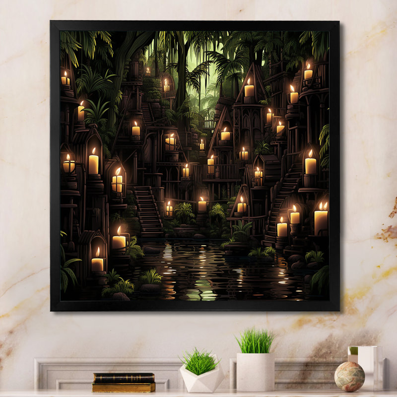 Bougie rituels éclairés par la lune - art mural, Cadre simple noir, H 16 po x l 16 po x P 1 po