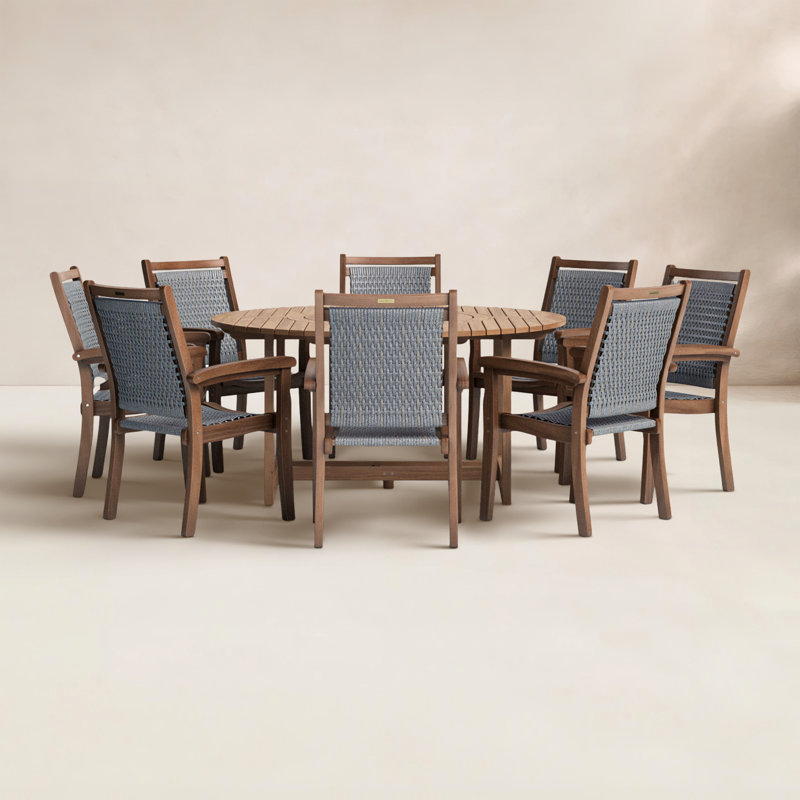 Fleur 8 - Person Wood Patio Dining Set with Round Table
