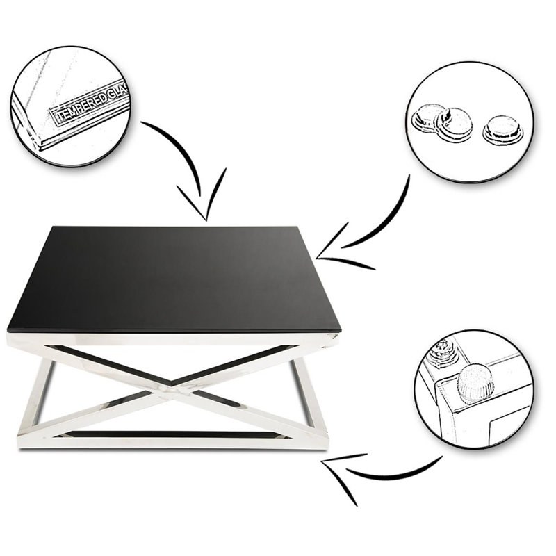 Demetrius Cross Legs Coffee Table, Black, 42 H x 100 W x 100 L