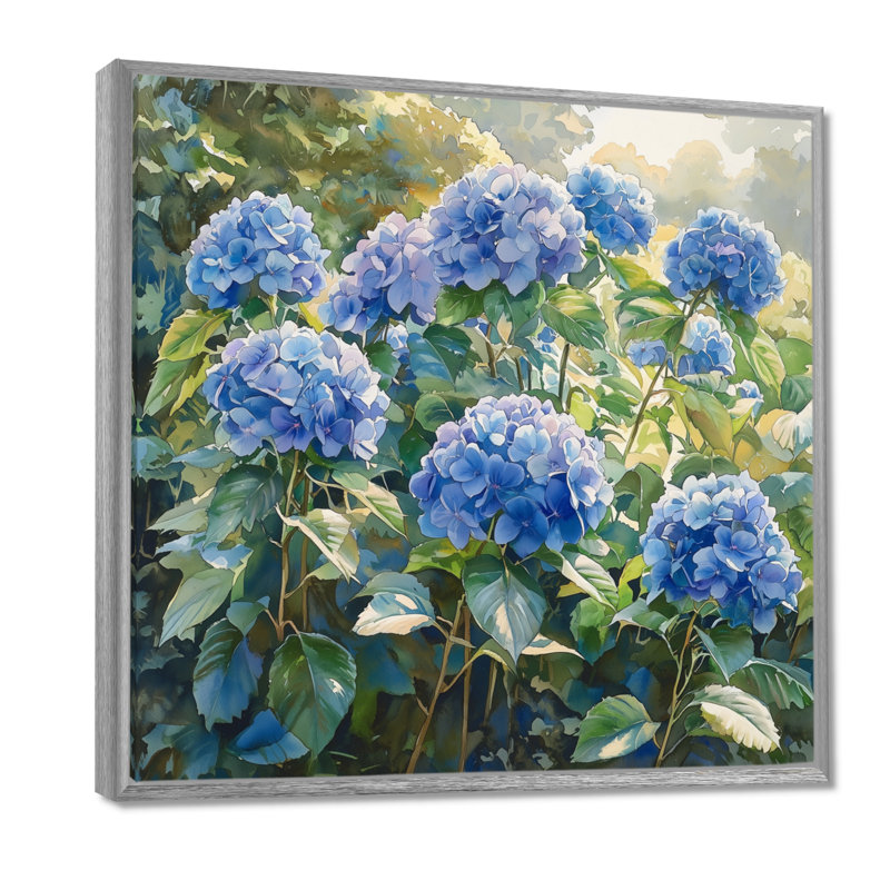 Hydrangea Garden Delight Harmony I - Hydrangea, art mural, Impression encadrée flottante sans passe-partout, Argent argent