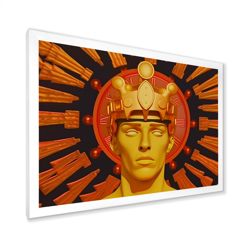 «Sci-Fi Portrait Futuristic Man Golden Crown Aura» sur toile, Cadre simple blanc, H 30 po x l 40 po x P 1,5 po