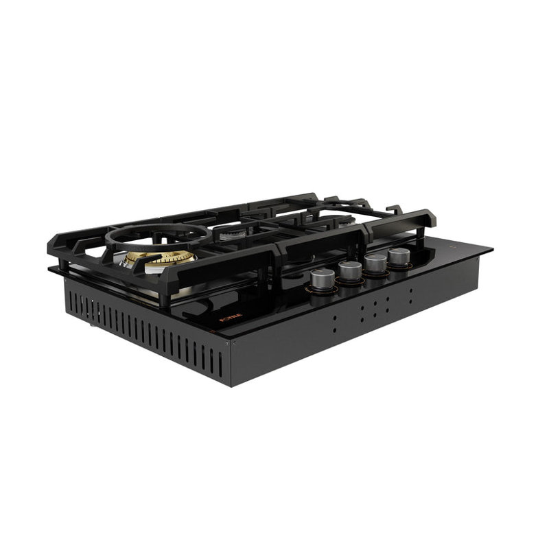 30" Black Natural Gas 4 Burner Cooktop, Black