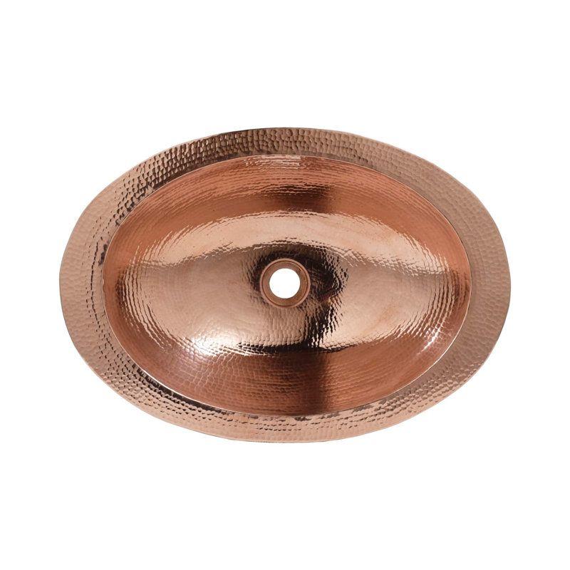 Hibiscus Hand-Hammered Copper Oval Drop-In Bathroom Sink, Polished Copper