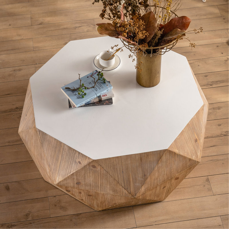 38"Three-Dimensional Embossed Pattern Design American Retro Style Coffee Table,White Tabletop