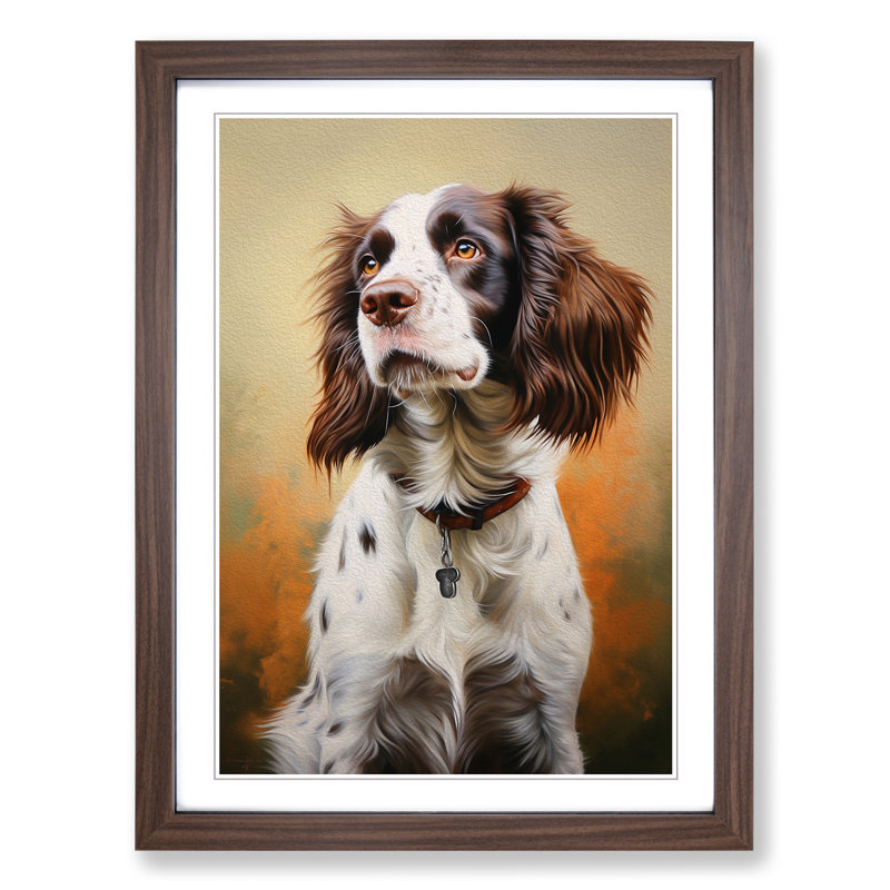 English Springer Spaniel Realism - Single Picture Frame Print on Wood, 64cm H x 46cm W x 2cm D, Walnut