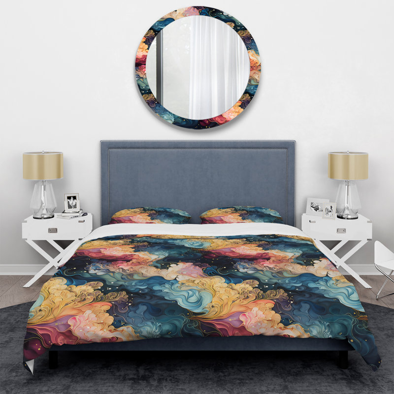 Ensemble de housse de couette bleu et mauve Cosmic Voyage, Housse de couette pour très grand lit et 2 très