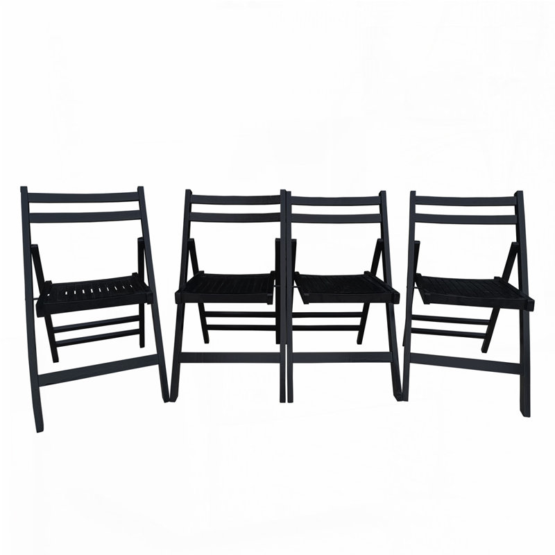 Furniture Slatted Wood Folding Special Event Chair, Black