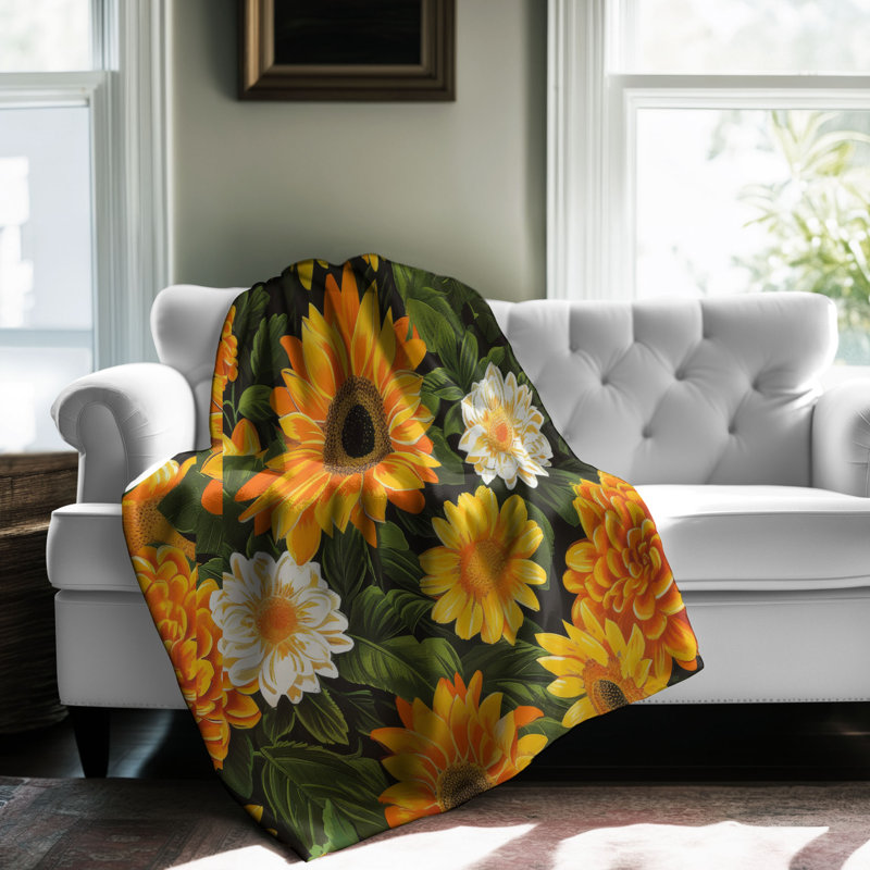 Jeté Golden Marigold Posies - 1 pièce Sherpa Bl Premium, L 50 po x L 60 po