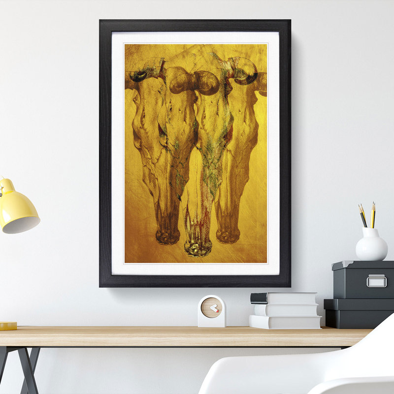 Gold Shade of Skulls - Picture Frame Painting, 36cm H x 27cm W x 2cm D, Black Framed