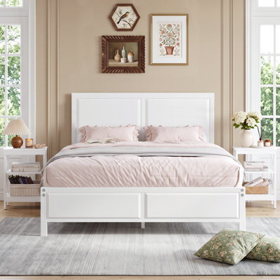 Ensemble de meubles de chambre à coucher 3 pièces Batton, cadre de lit plateforme en métal avec tête de lit à panneau en bois et ensemble de 2 tables de chevet industrielles, tables de chevet en bois et en métal avec tablettes de rangement, aucun sommier nécessaire